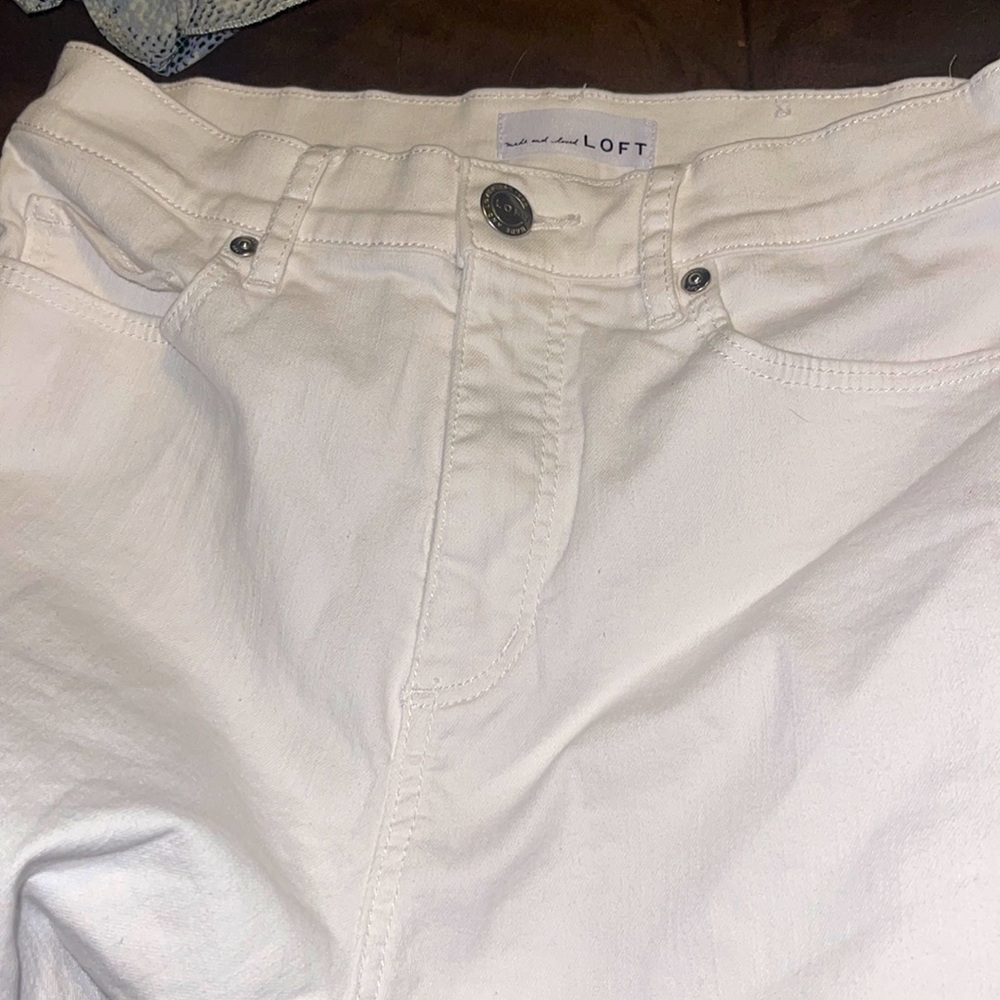 LOFT high raise skinny ankle white jeans